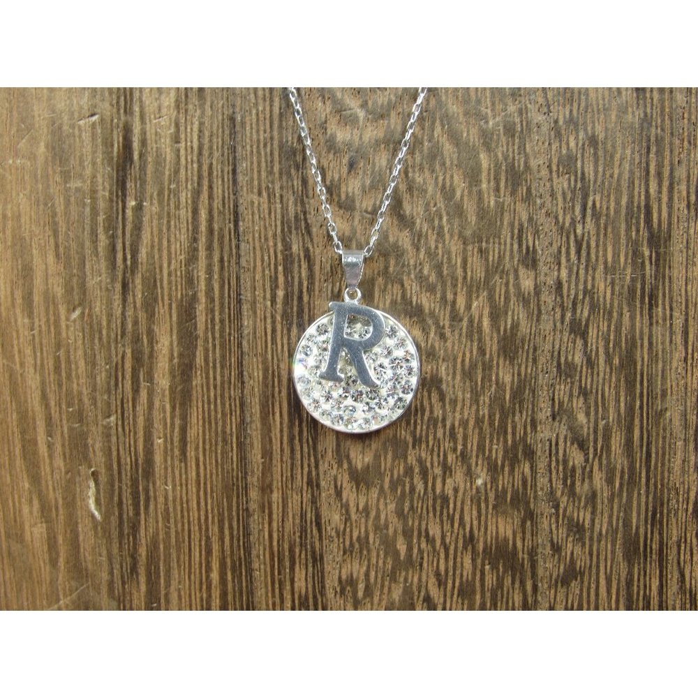 18 Inch Sterling Silver Clear Crystal And Letter R Pendant Necklace
